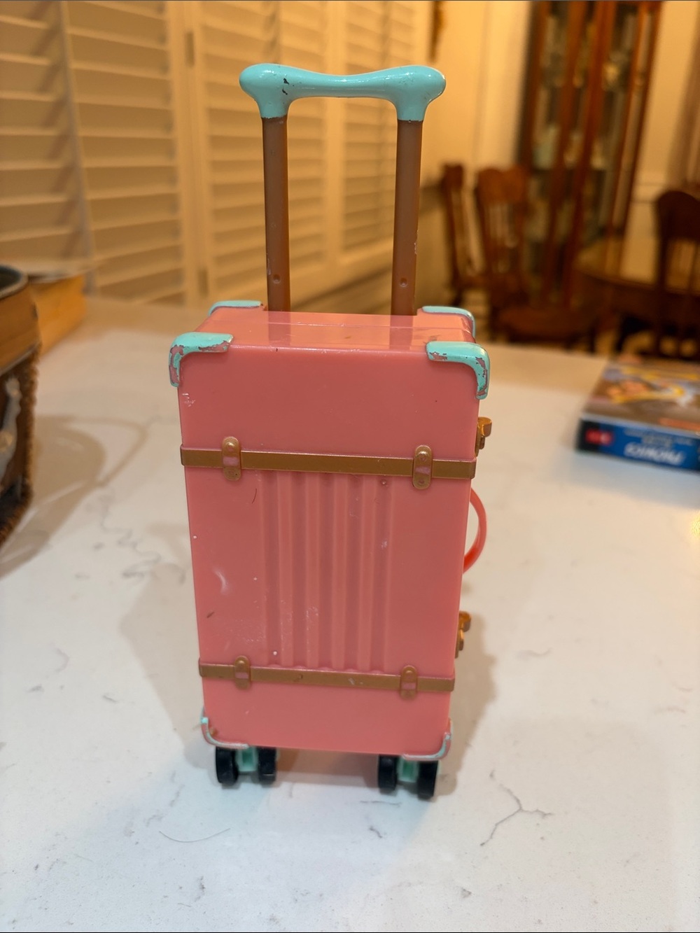 Pink & Teal Toy Plastic Rolling Suitcase adorable PreOwned See pictures for size